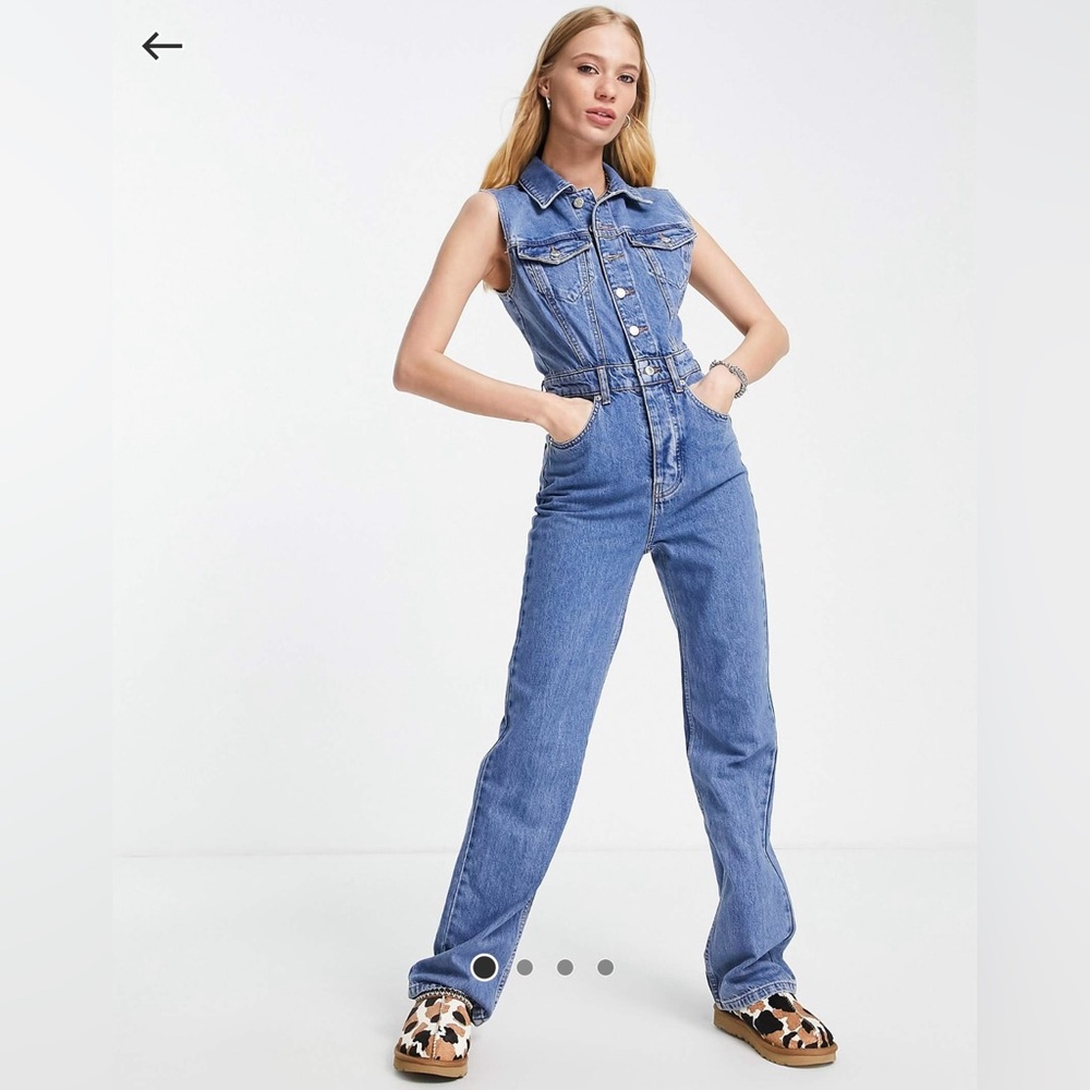 Topshop Denim Jumpsuit - Mid Blue